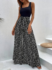 Dalmatian Print Splicing Jumpsuit Sleeveless Wide Leg Jumpsuit