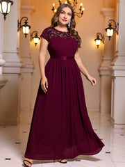 Contrast Lace Cap Sleeve Bridesmaid Dress