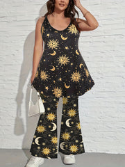 Sun & Moon Print Tunic Cami Top & Pants Set