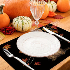 4pcs Fall Series Placemats Cat Maple Leaf Table Cover