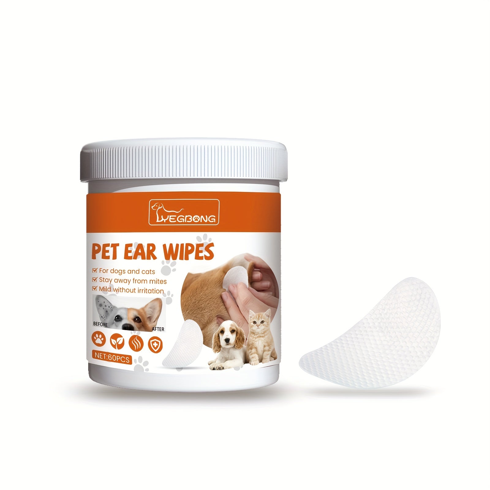 60pcs Box Pet Ear Wipes for Dogs and Cats - Ear Mite Cleaning Wipes