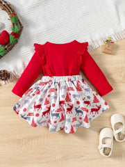 Baby Girl's Floral Romper Dress Ruffle Long Sleeve Puffy Dress