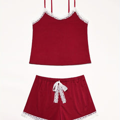 Lace Trim Pajama Set Cami Top & Shorts Women's Sleepwear