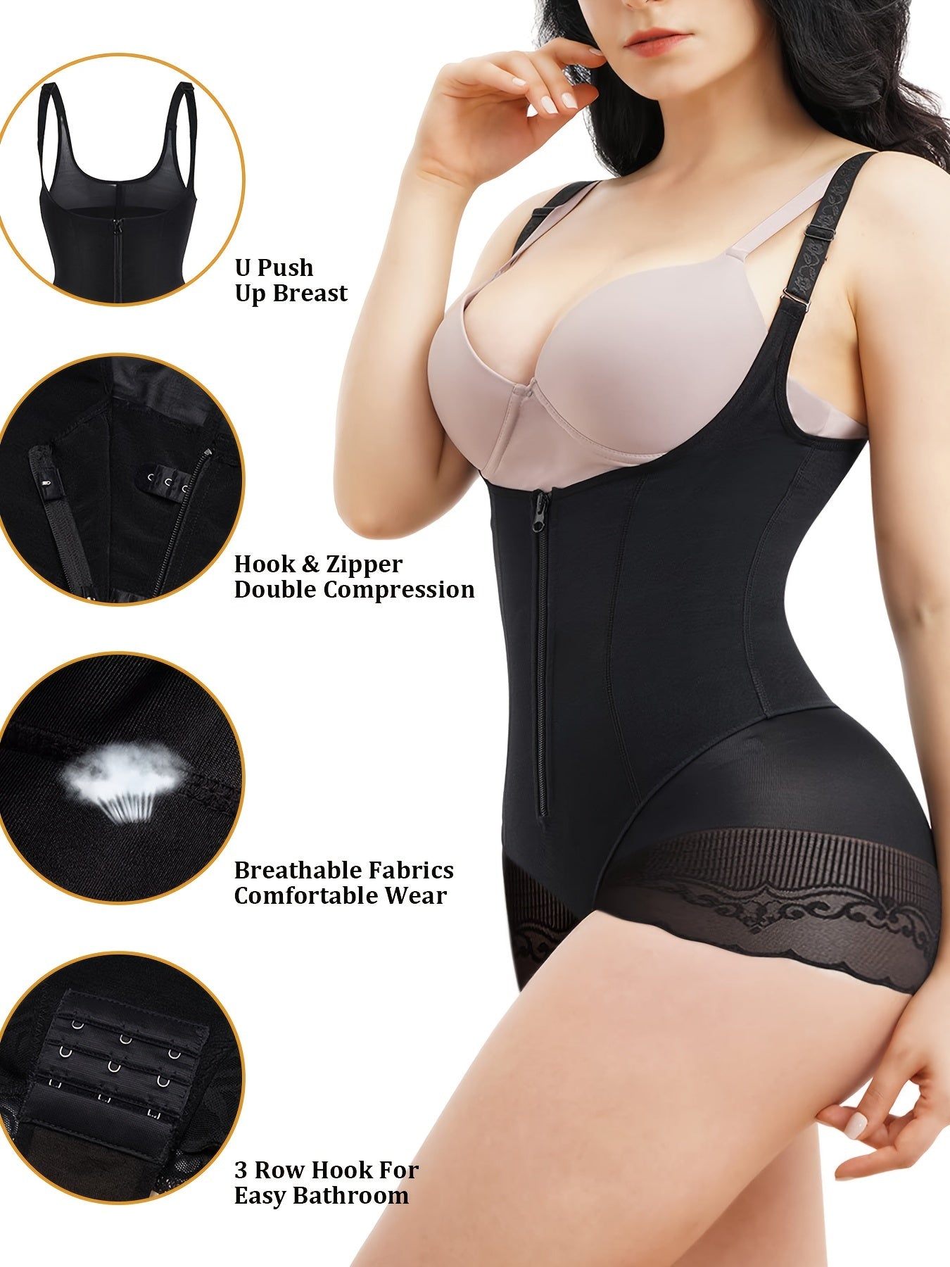 Lace Stitching Shaping Bodysuit Tummy Control Butt Lifting Body Shaper