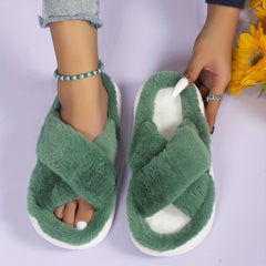 Women's Fuzzy Platform House Slippers Open Toe Casual Home Slides