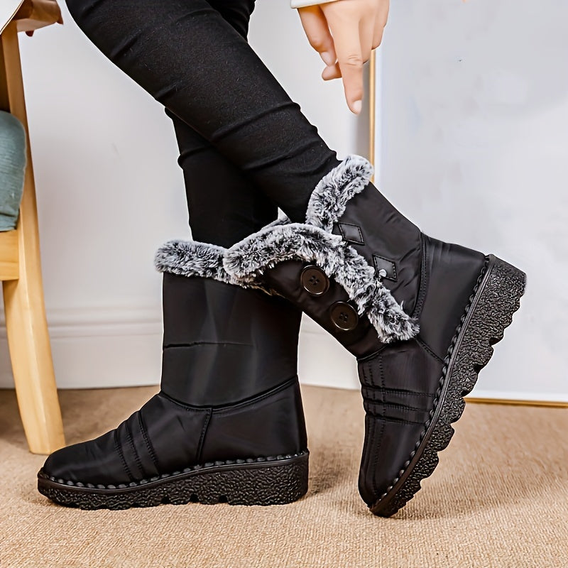 Faux Fur Lined Thermal Snow Boots Plush Round Toe Flat Winter Shoes