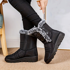 Faux Fur Lined Thermal Snow Boots Plush Round Toe Flat Winter Shoes