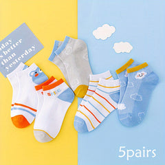 5 Pairs Boys Mesh Breathable Socks Cartoon Cloud Pattern