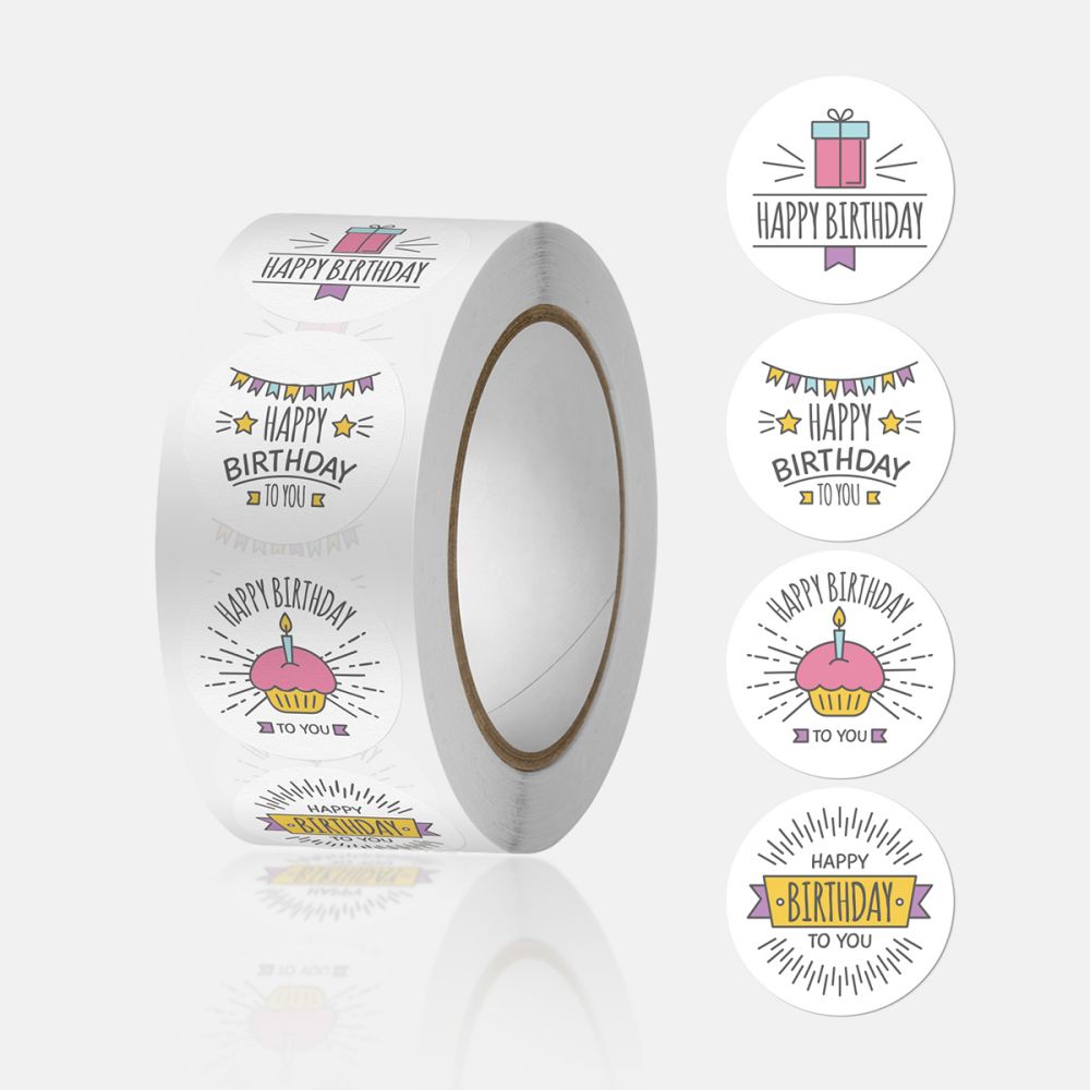 500pcs Happy Birthday Stickers Roll - 2 1inch Round Lables for Gift Wrapping DIY