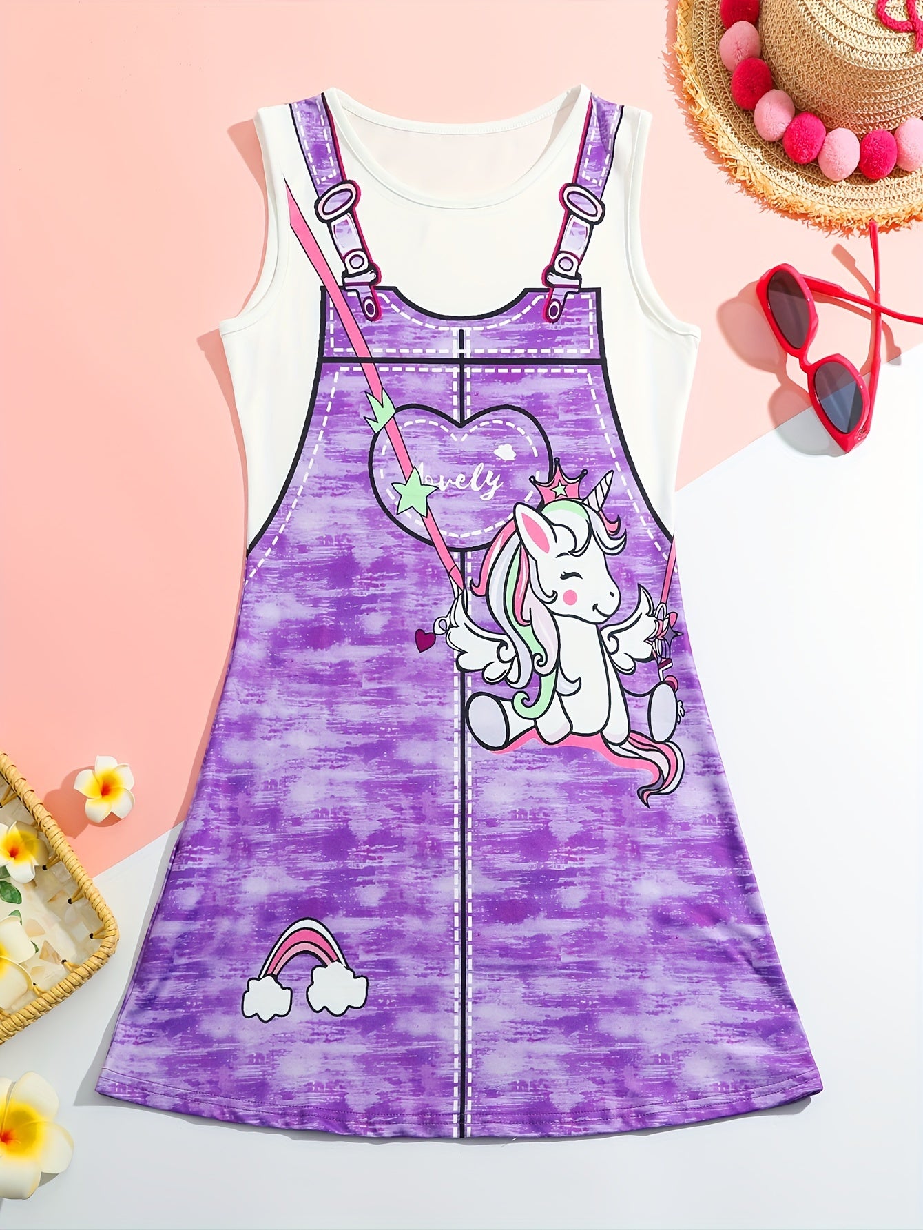 Girls Unicorn Sleeveless Dress Summer Party Gift