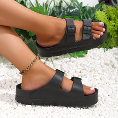 Women's Solid Thick Sole Sports Sandals Non Slip Open Toe Slippers
