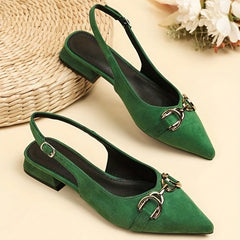 Women's Low Heel Slingback Sandals Pointed Toe Buckle Strap Shoes