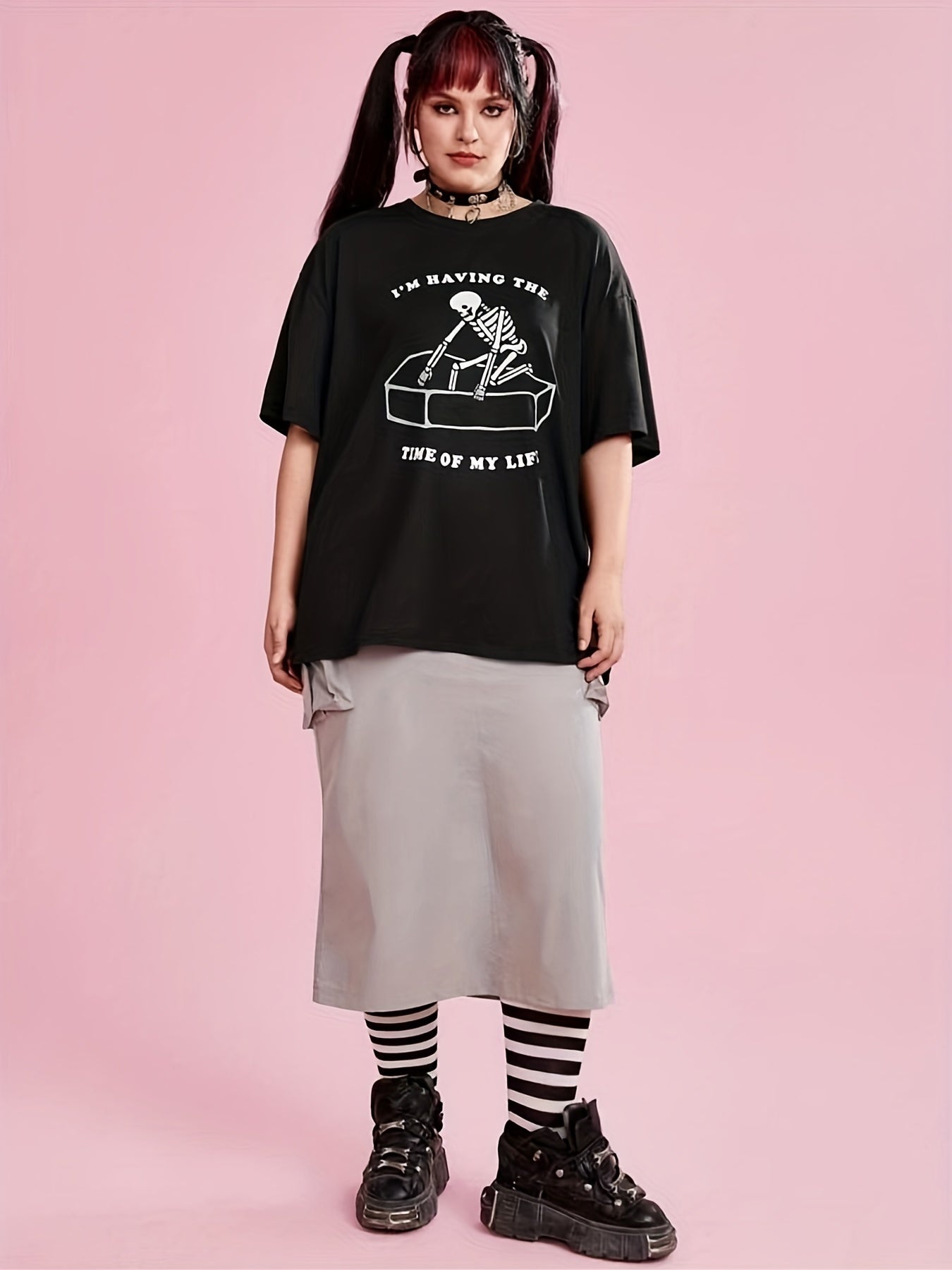 Skull Print Plus Size Halloween Sports Top