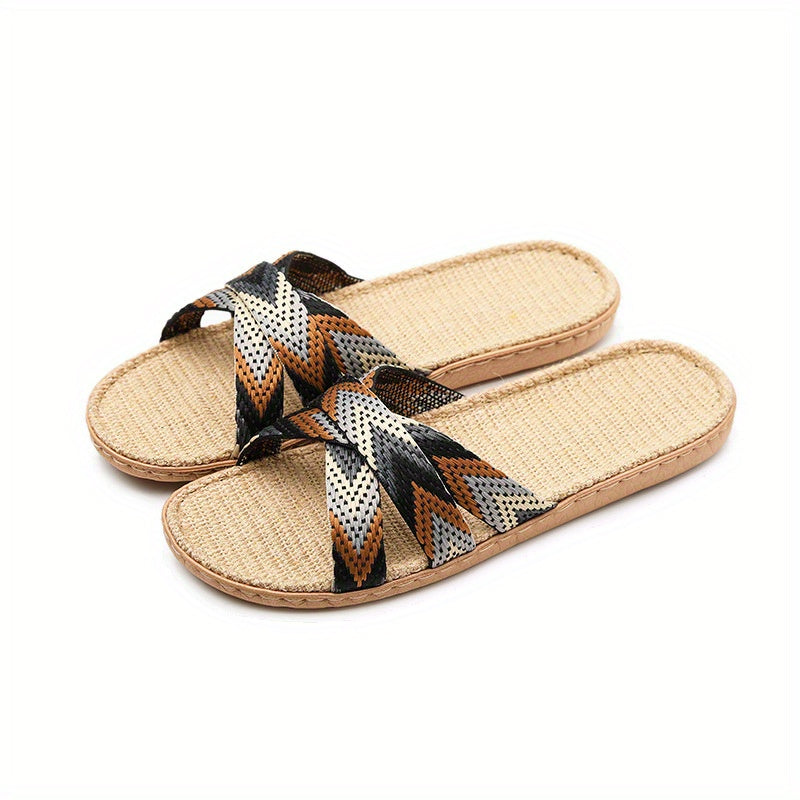 Women's Cross Strap Linen Slide Sandals