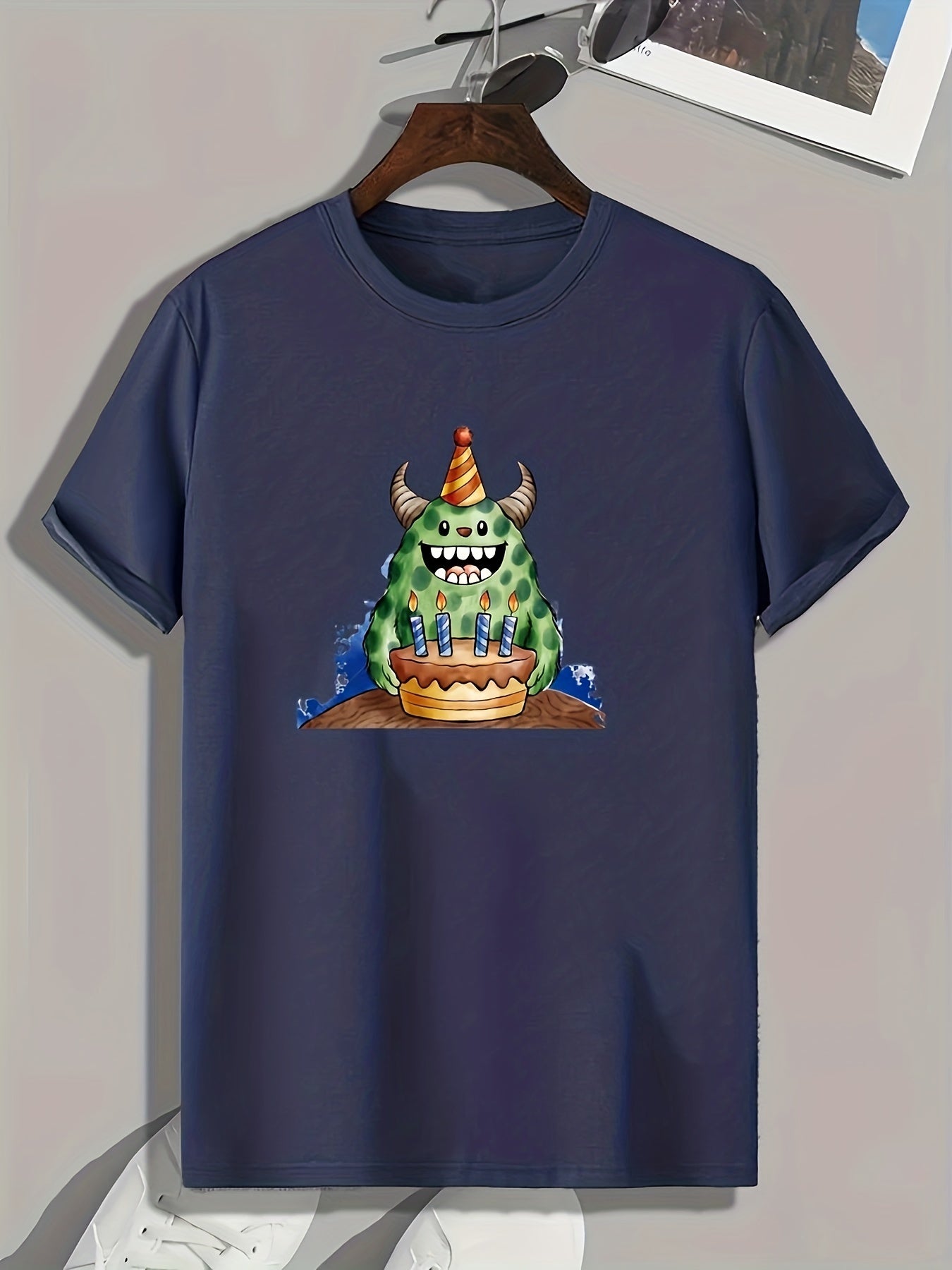 Birthday Cartoon Monster Pattern Print Men's Comfy Sports T shirt Graphic Tee