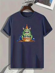 Birthday Cartoon Monster Pattern Print Men's Comfy Sports T shirt Graphic Tee