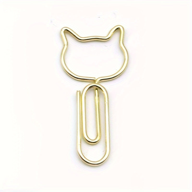 50pcs Cat Shaped Paper Clips Office Stationery Metal Clips Golden Memo Clips