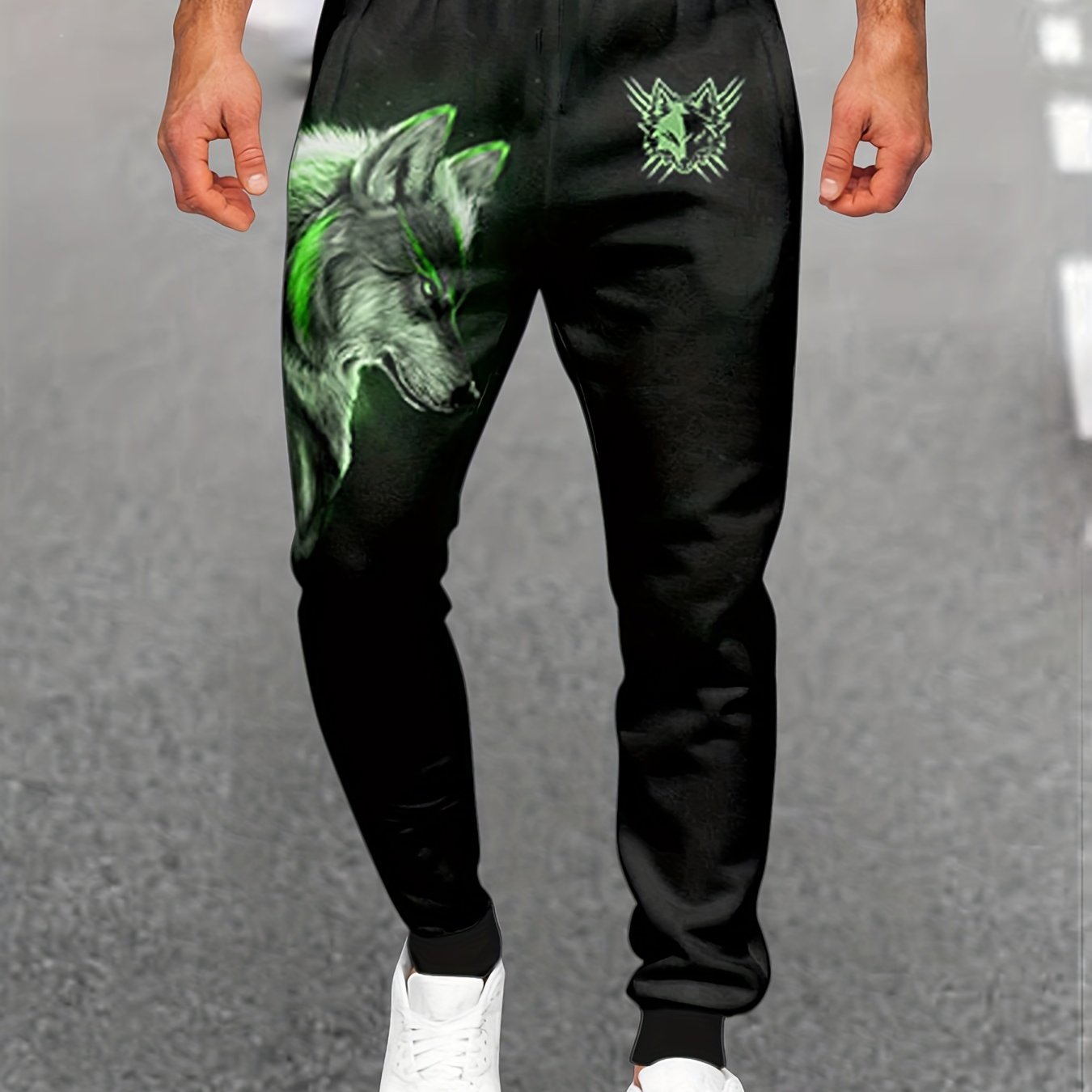 Men's Wolf Graphic Sweatpants Outdoor Joggers