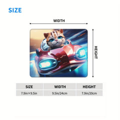 Square Sewn Mouse Pad Racing Cat Pattern Office Home Gaming Desktop Laptop