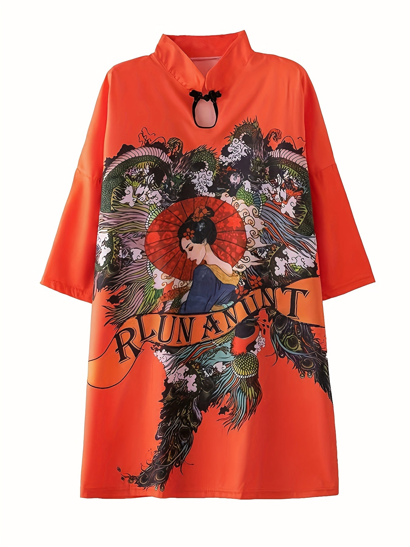 Cheongsam Sleep Dress Ethnic Style 3/4 Sleeve Nightwear