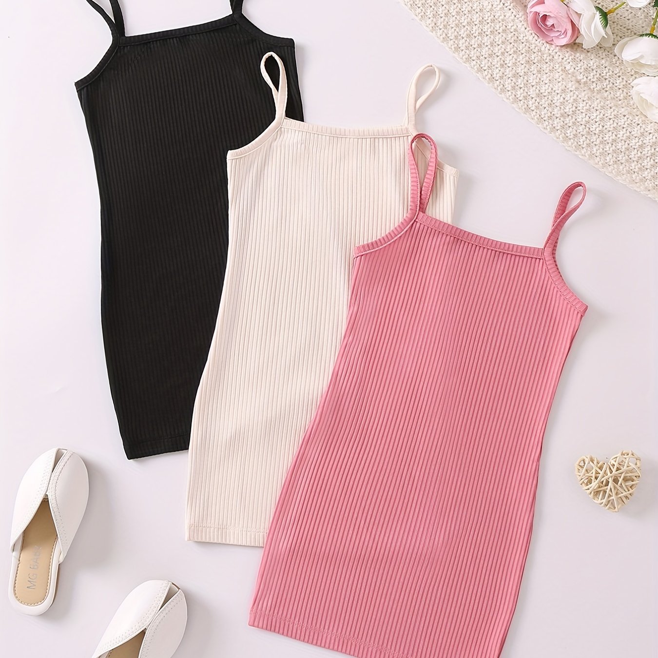 Girls Ribbed Cami Dress Slim Fit Stretchy Casual Dresses for Summer