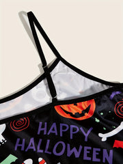Gothic Nightdress Women's Plus Skull & Pumpkin Print Round N