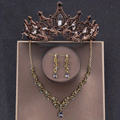 Baroque Crystal Bridal Head Jewelry Set - Tiara Crown Earring Necklace
