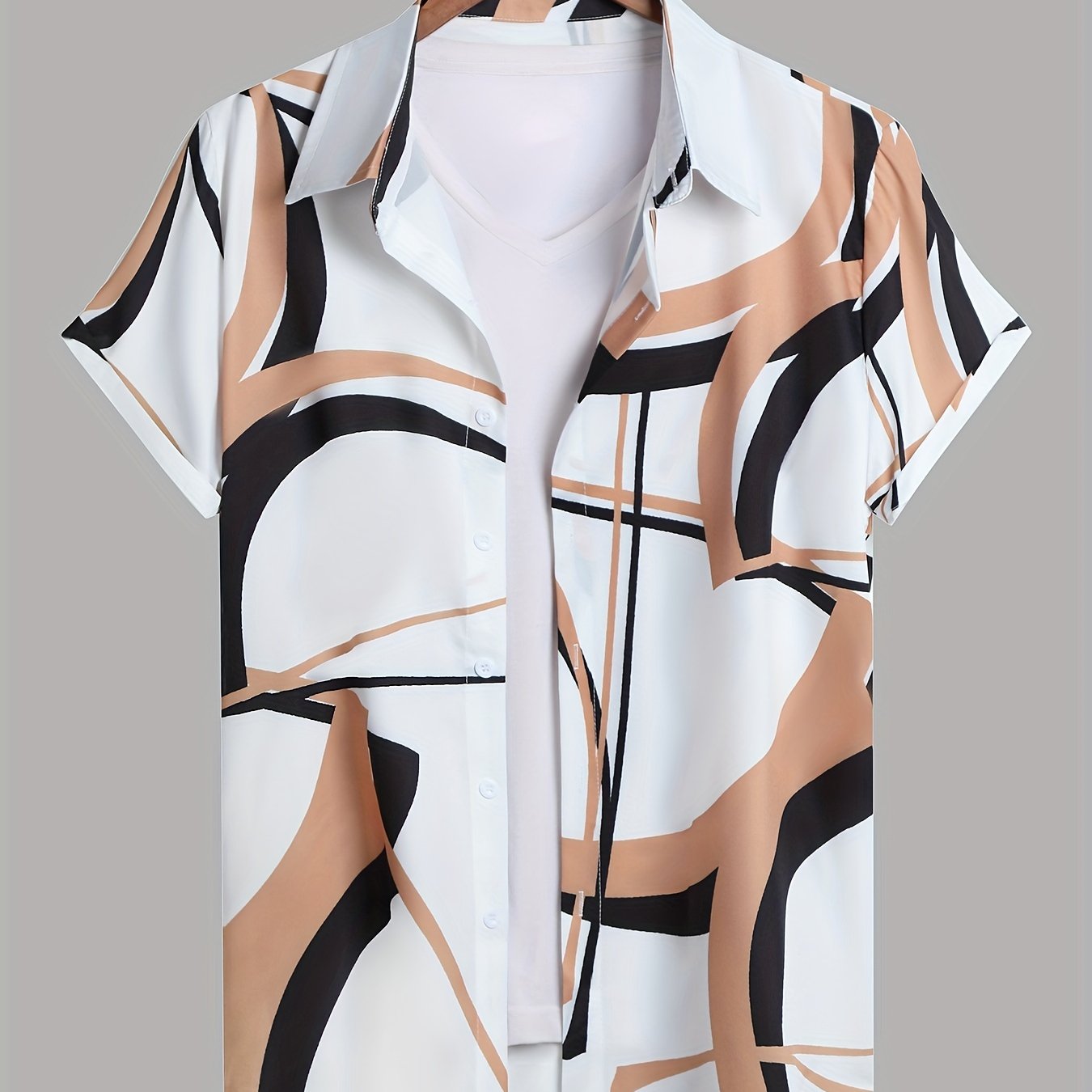 Boho Geometric Print Men's Casual Short Sleeve Shirt for Summer Vacation