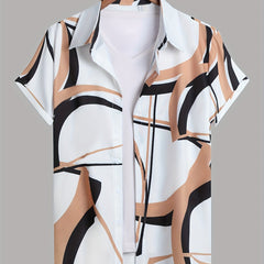 Boho Geometric Print Men's Casual Short Sleeve Shirt for Summer Vacation