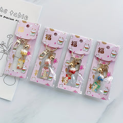 Fortune Lucky Cat Keychain Keyring Ceramics Key Chain Car Bag Pendent