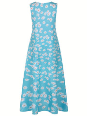 Floral Notched Neck Dress Boho Sleeveless Dress Spring Summer Clothing
