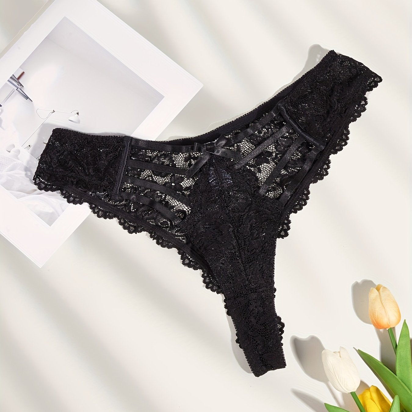 Floral Lace Cut Out High Waist Panties