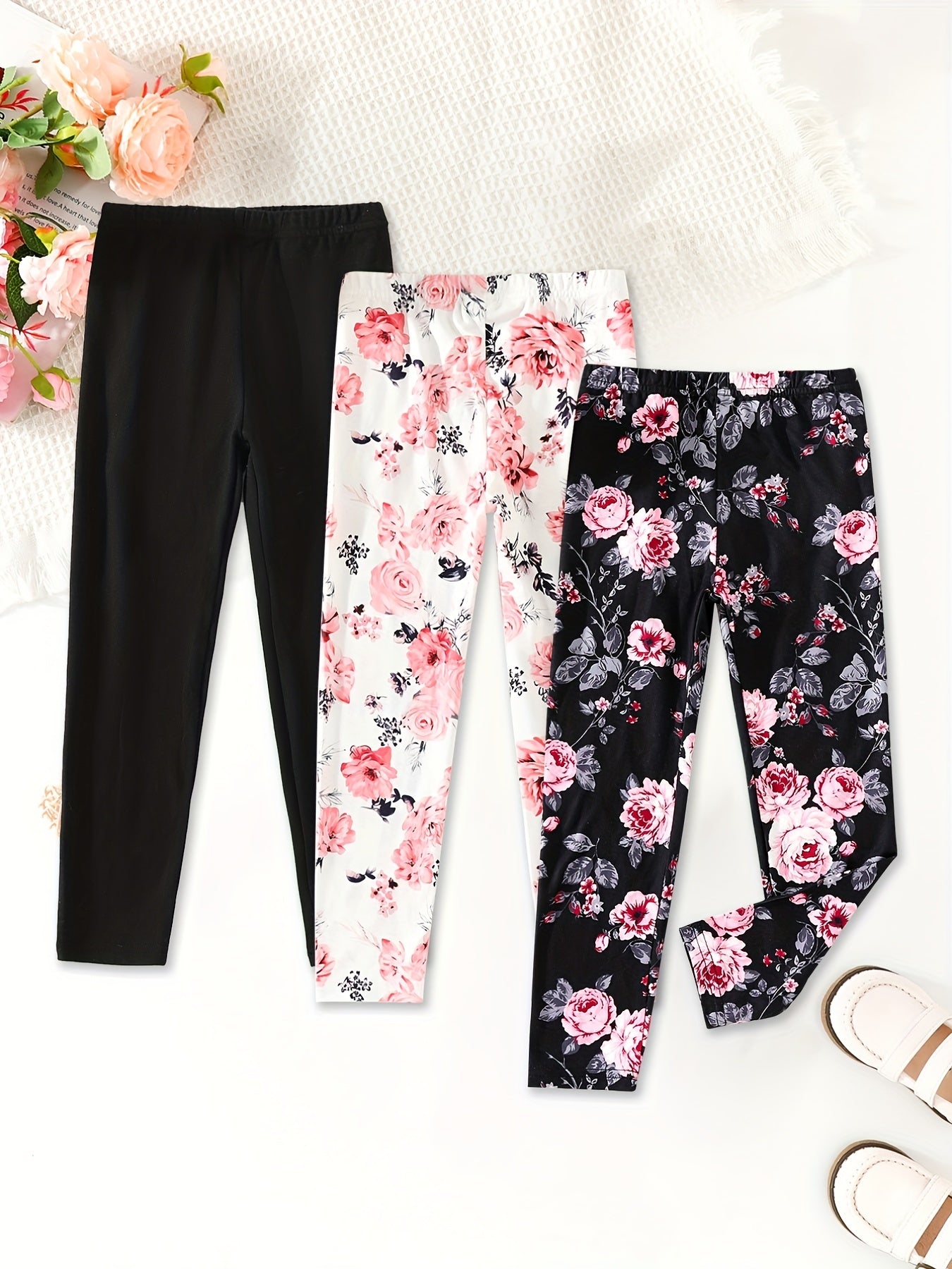 3pcs Toddler Girls Boho Floral Print Ankle Pants Set