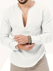 Men's V Neck Breathable Long Sleeve Beach Shirt
