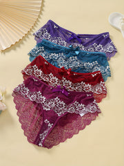 4-Pack Plus Size Sexy Floral Lace Briefs Set Women's Pantie