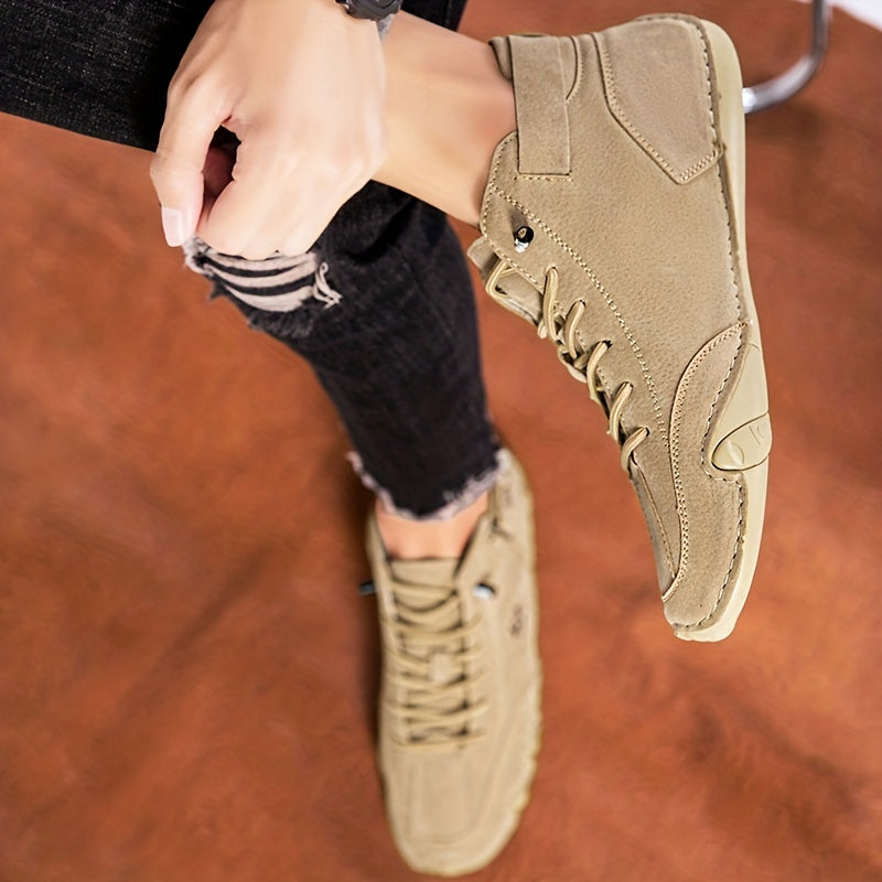 Men's Lace up Boots Casual Walking Shoes Velcro Closure