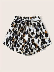 Leopard Print Tie Waist Shorts for Women