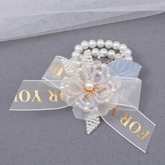 Faux Pearl Bracelet Wedding Prom Party Wrist Flowers