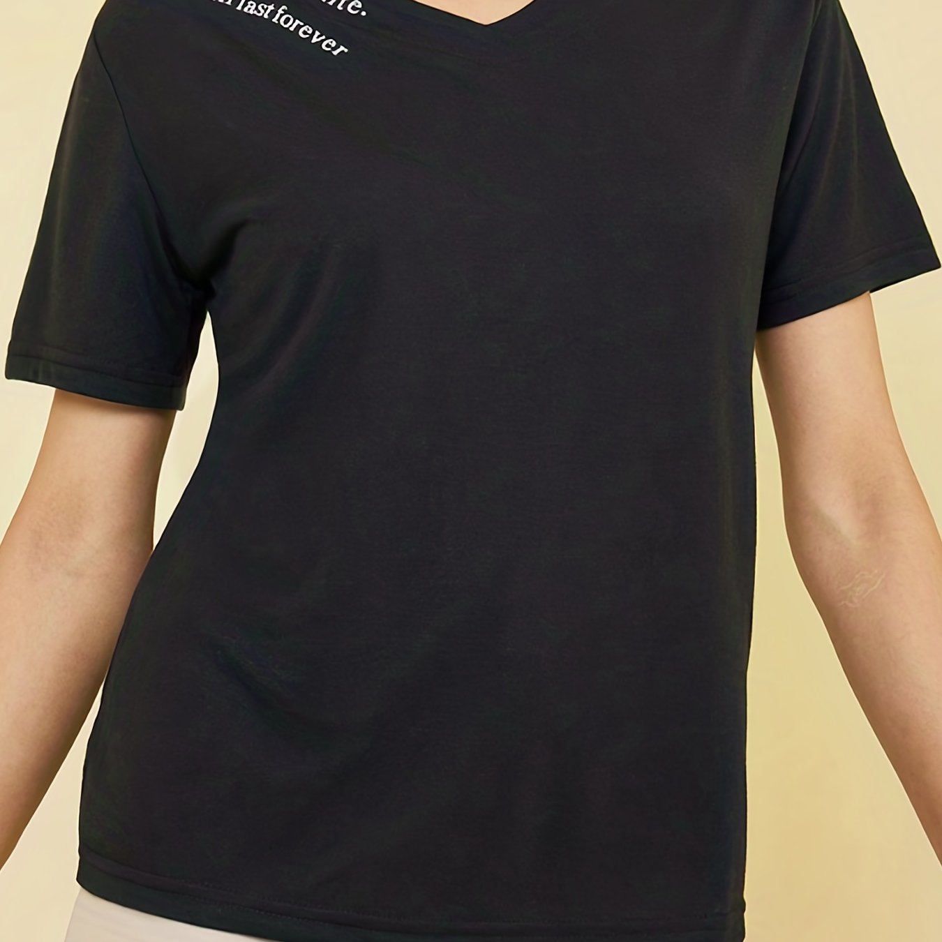 V Neck Cut Out Shoulder Tee Letter Print Short Sleeve Casual Sports T shirts