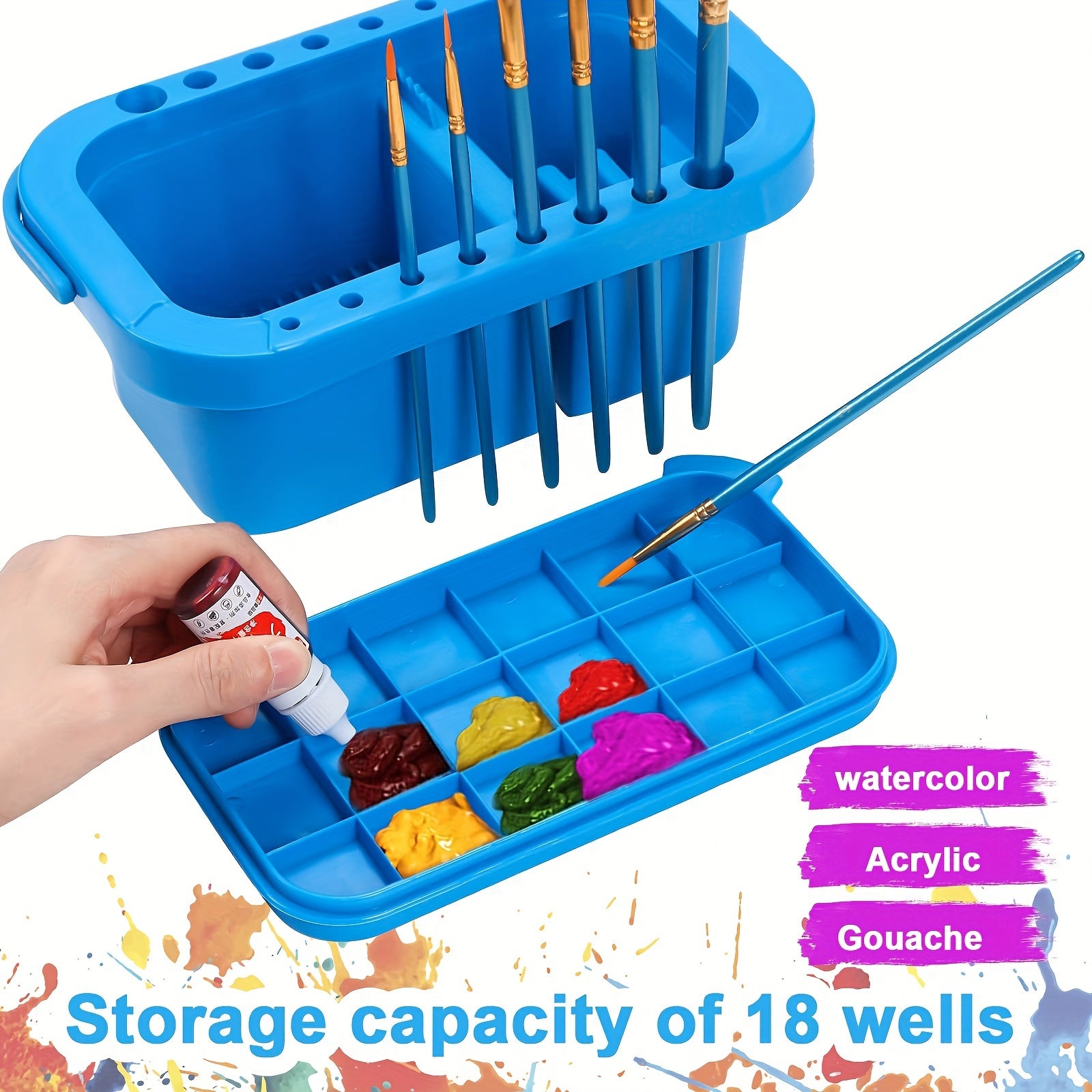 Rectangular Brush Tub with Integrated Palette in Lid 16 Hole Function