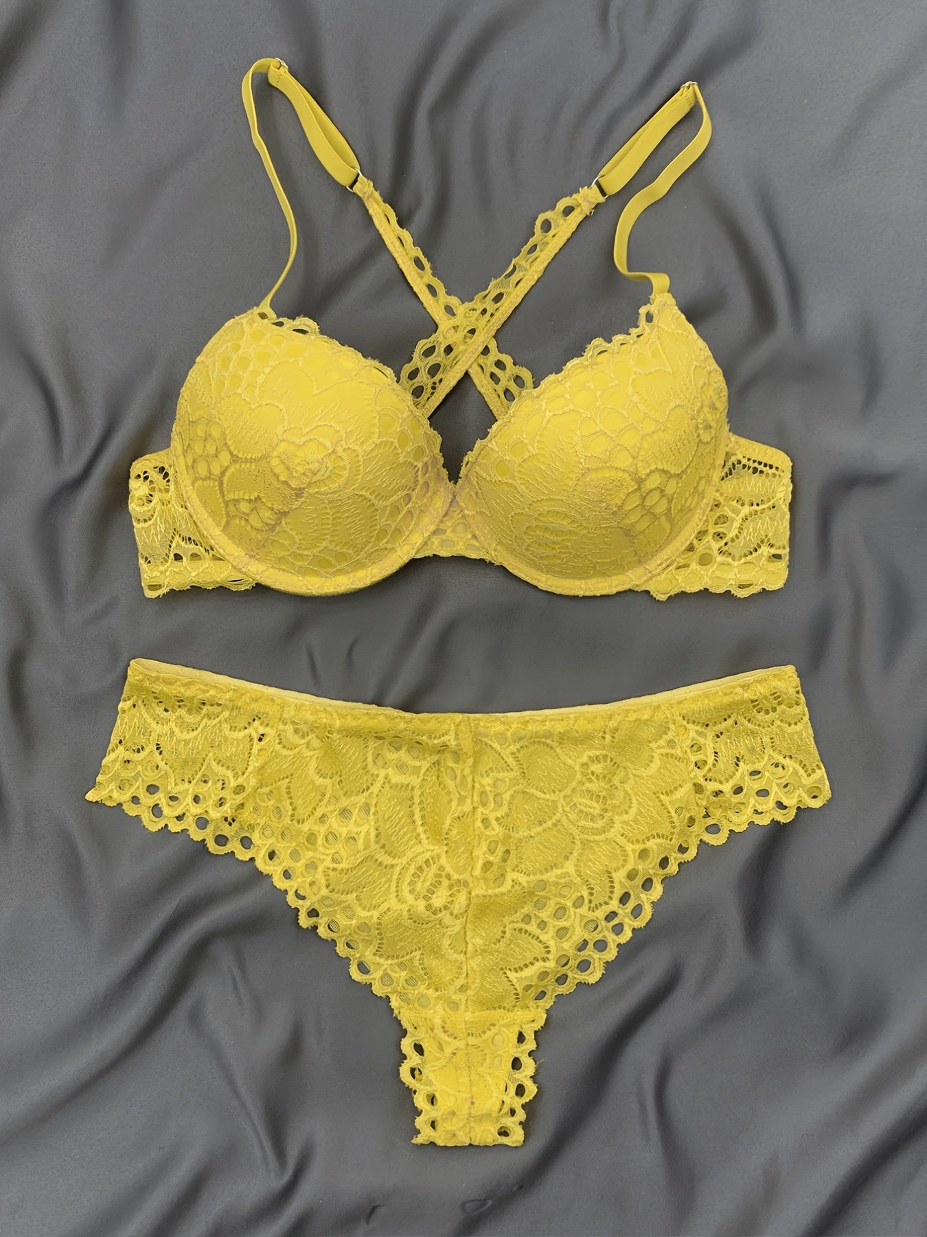 Cross Back Push Up Lingerie Set Micro Elastic Bra & Bikini Panty