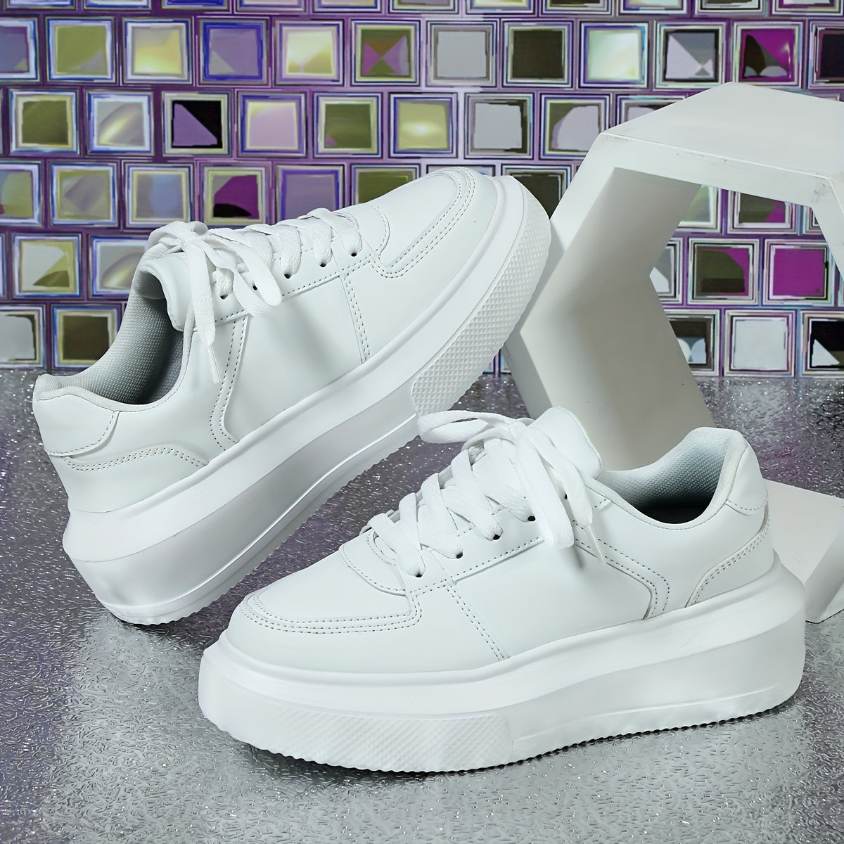 Faux Leather Chunky Sneakers Lace Up Skate Shoes