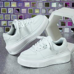 Faux Leather Chunky Sneakers Lace Up Skate Shoes