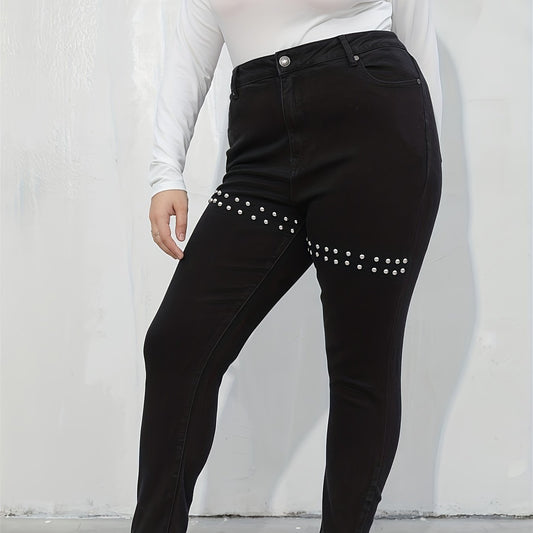 Y2K Pearl Decor Straight Leg Denim Pants
