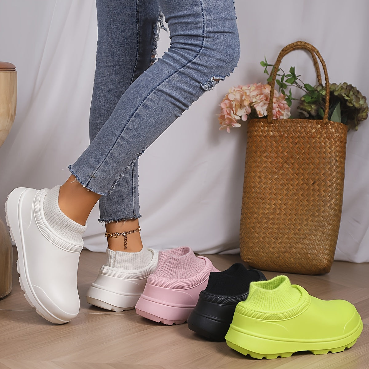 Women's Plush Lined Waterproof Ankle Rain Boots
