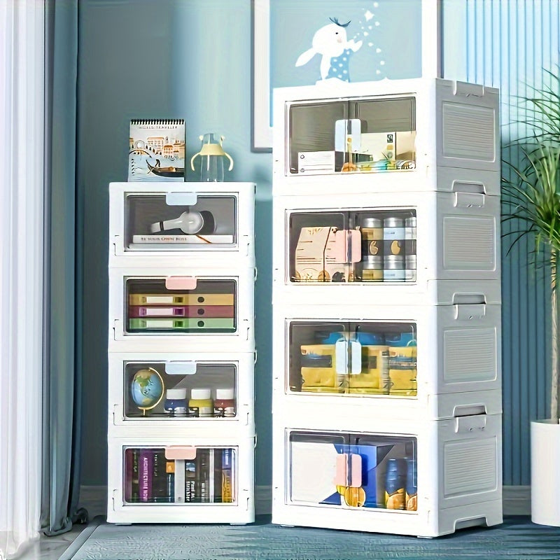 Movable Folding Storage Box Double Open Door Transparent Finishing Storage Box