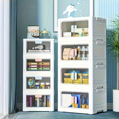 Movable Folding Storage Box Double Open Door Transparent Finishing Storage Box