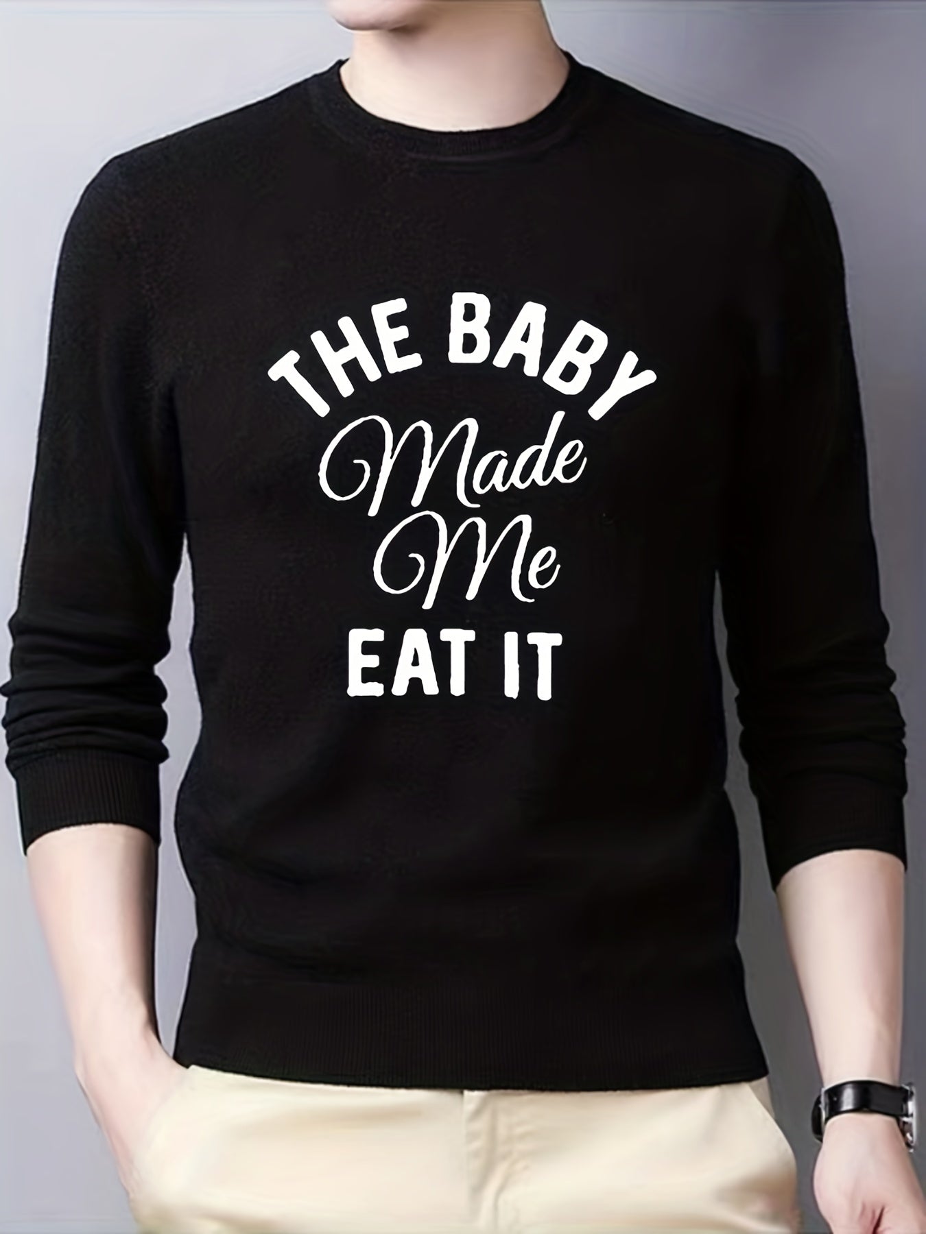 THE BABY Knitted Sweater Men's Casual Warm Mid Stretch Pullover