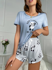 Panda Print Short Sleeve Pajama Set