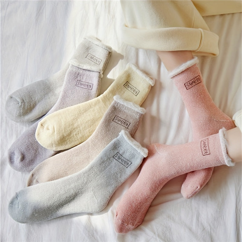 6 Pairs Letter Print Socks Comfy & Warm Mid Tube Socks Women's Stockings